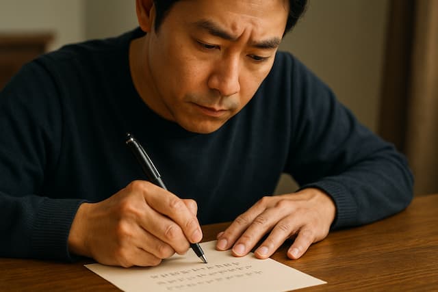 夫が妻へ手紙を書いている