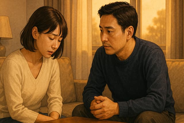 妻の話を真摯に耳を傾ける夫