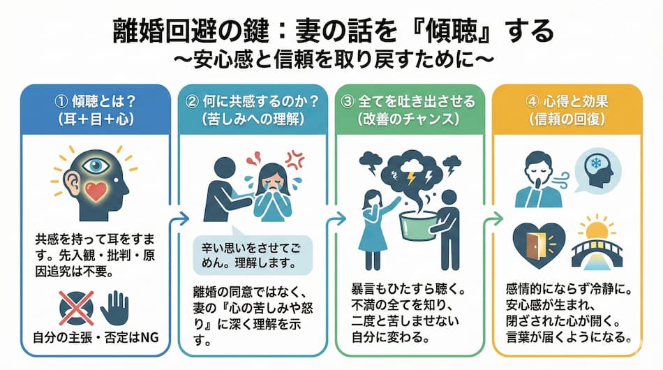 妻の話を傾聴するポイントの図解